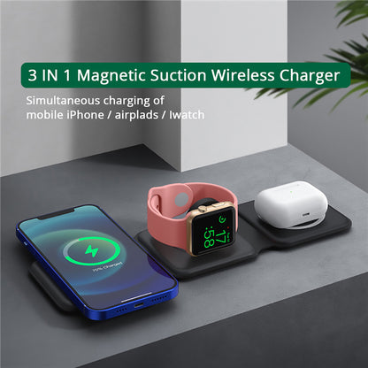 15W Magnetic Wireless Charger 3 in 1 Stand Foldable for iPhone 13 12 Pro/Airpod Pro 3/iWatch 7 6 Portable Fast Chargers