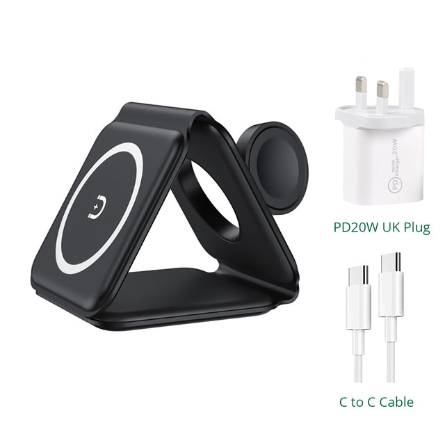 15W Magnetic Wireless Charger 3 in 1 Stand Foldable for iPhone 13 12 Pro/Airpod Pro 3/iWatch 7 6 Portable Fast Chargers