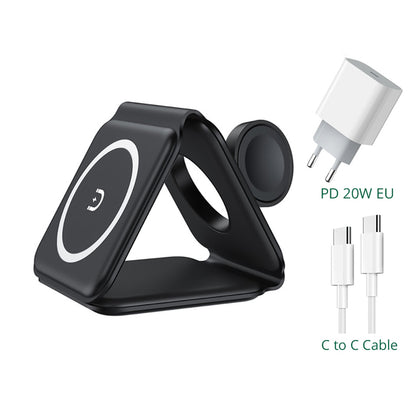 15W Magnetic Wireless Charger 3 in 1 Stand Foldable for iPhone 13 12 Pro/Airpod Pro 3/iWatch 7 6 Portable Fast Chargers