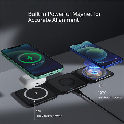 15W Magnetic Wireless Charger 3 in 1 Stand Foldable for iPhone 13 12 Pro/Airpod Pro 3/iWatch 7 6 Portable Fast Chargers